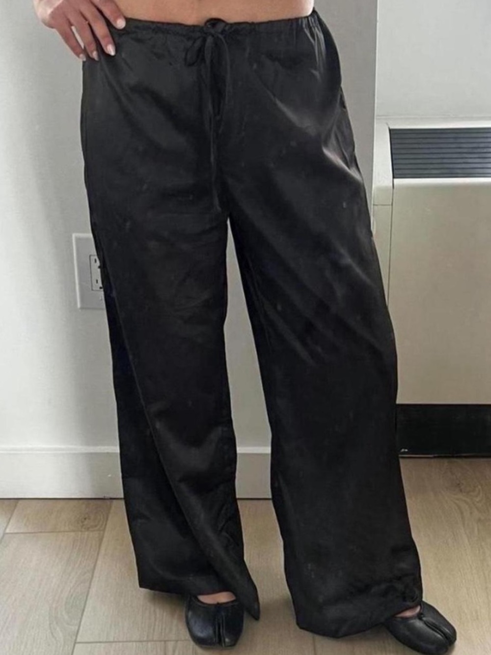 Black Wide-Leg Drawstring Pants